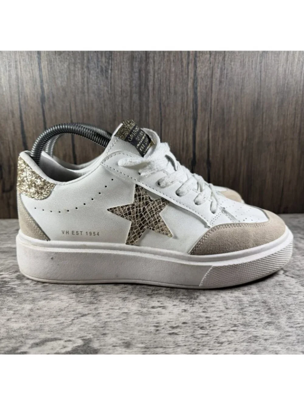 Womens Vintage Havana Sneakers White/Gold Sz 8.5 Platform Shoes - Picture 3 of 10